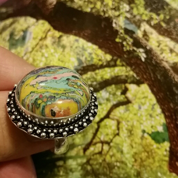 Mosaic jasper 925 sterling silver ring - 7 1/4 - Picture 4 of 4